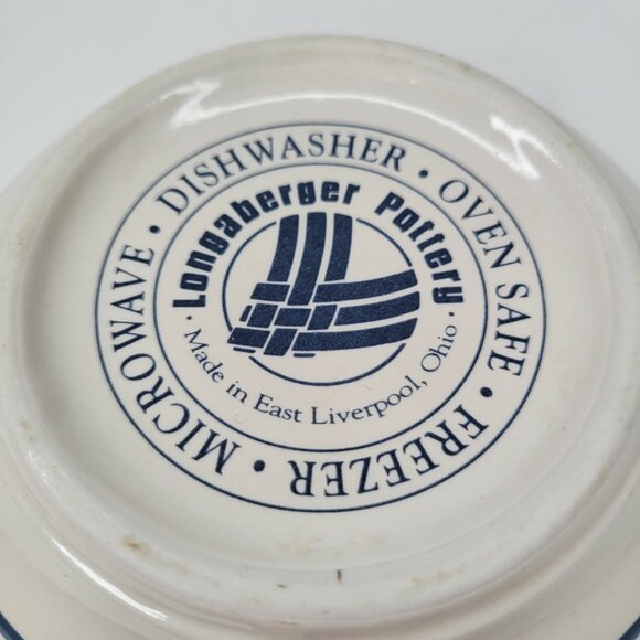 Longaberger Pottery Small Bowl Basketweave Blue Ivory Made In USA - Picture 7 of 7